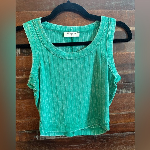 Zenana Tops - Zenana Green Striped Crop Tank Top